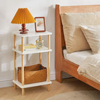 IBUYKE 3-Tier Side Table, Solid Wood Tall End Table with Storage Shelves, Nightstand Bedside Table for Living Room Bedroom Office, No-Tool Assembly, White UWST003W