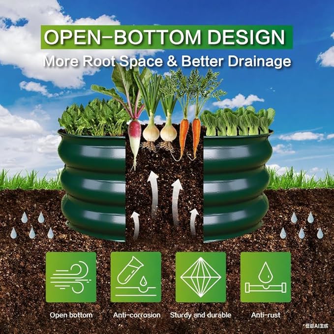 GARDMAX 2x2x1FT Galvanized Round Raised Garden Bed Kit, Metal Planter Boxes Outdoor with Easy Assembly, Large Garden Bed for Vegetables, Fruits, Flower, Herbs Dark Green