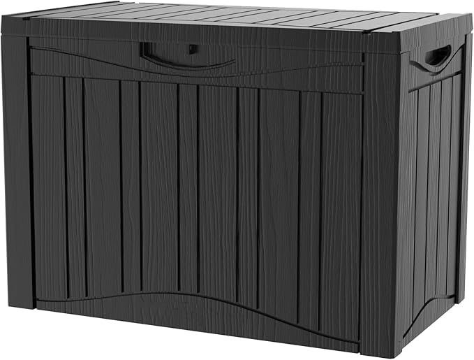 45 Gallon Outdoor Storage Box Waterproof Lockable Resin Deck Box Large, Patio Storage Bin for Pool Accessories Cushion Furniture, Garden Tools, UV-Resistant Outside Delivery Black