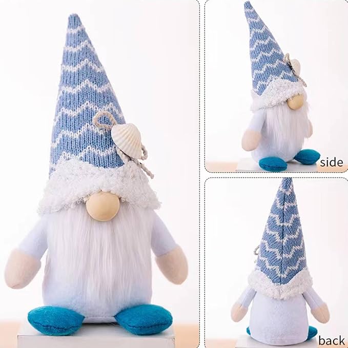 Summer Gnomes Decorations, Beach Gnome Plush Decor for Home Ocean Day Gnomes Tiered Tray Decor Handmade Tomte Swedish Nisse Scandinavian Elf Dwarf,Birthday Gnome Gifts, White