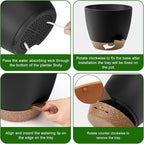 Plant Pots 12/10/9 Inch Self Watering Pots, Set of 3 Plastic Planters with Drainage Holes and Saucers,Plastic Flower Pots,Nursery Planting Pot for Indoor Out Door Plants(Black)