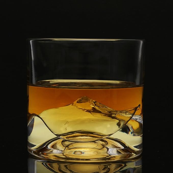 Denali Mountain Heavy Crystal Whiskey Glasses Gift Set of 2, Thick Freezable Bourbon Glass 1lb Each, Premium Whiskey Gifts for Men, Frozen Crystal Chills Cocktails, 10 oz
