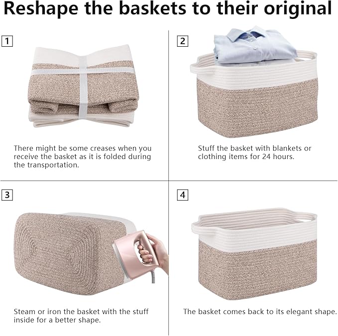 OIAHOMY 3 Pack Storage Baskets for Organizing, 13''X9.85''X8.7'' Storage Bins,Woven Basket with Handles, Toy Storage Bin,Stylish Room Decor Basket, white & Brown variegated