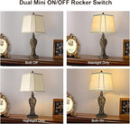 28.5" high Vintage Brown Table Lamps Set of 2 - Bedside Lamp with Faux Silk Shades - for Bedroom and Living Room with USB and Nightlight - Perfect for Nightstands and Bedrooms (Bulb Included)