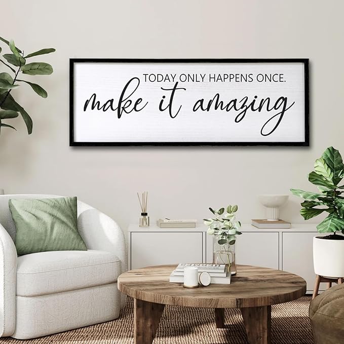 Today Only Happens Once Make It Amazing Framed Wall Art, 40''×15'' Rustic Religious Christian Lords Prayer Sign for God Jesus Christ Prayer, Horizontal Holy Inspirational Catholic Scripture Decor