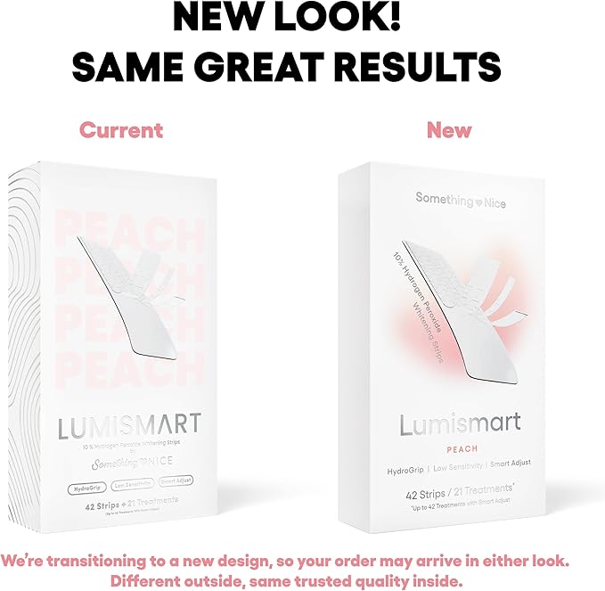 Something Nice Lumismart Whitening Strips - Dentist-Designed, Enamel Safe, up to 42 Treatments with Smart Adjust - Teeth Whitening Strips in Peach for Sensitive Teeth