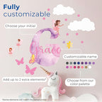 CRYPTONITE Custom Stickers Name & Initial for Fairy Decor I Fairy Pink Room Decor for Girl Bedroom Decor I Personalized Fairy Wall Decals for Little Girl Room Decor I Multiple Size Options (D. Fairy)