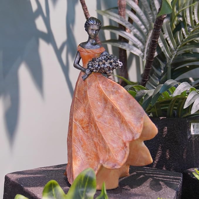 Guichifun Fairy Statue Collection Home Decoration - Orange Leaf Angel Girls Resin Fall Decor for Outside or Inside Rustic Garden Outdoor Yard Decorations Figurines Gift 7.5 x 4.5 x 11.5 Inch