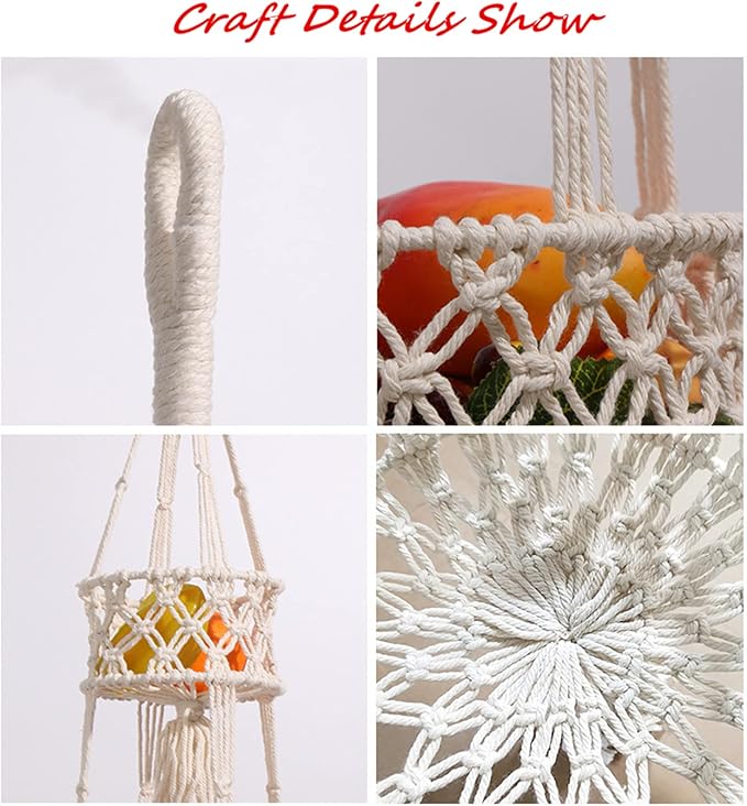 Pony River Hanging Fruit Basket, 3 Tier Cotton Macrame Produce Basket for Kitchen, Indoor Planter Hangers.