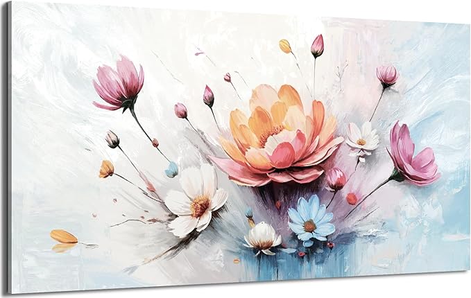 amatop Oversized Wall Art for Living Room Elegant Pink White Blue Floral Art Print Large Abstract Nature Botanical Picture Contemporary Garden Bloom Canvas Decoration Bedroom Office Hallway 58x29 inch