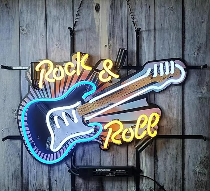 Neon Signs Bar Bedroom inin Rock And Roll Guitar Music Glass Neon Signs for Office Hotel Birthday Man Cave Neon Light Art Wall Lights 24 X 20 Inches