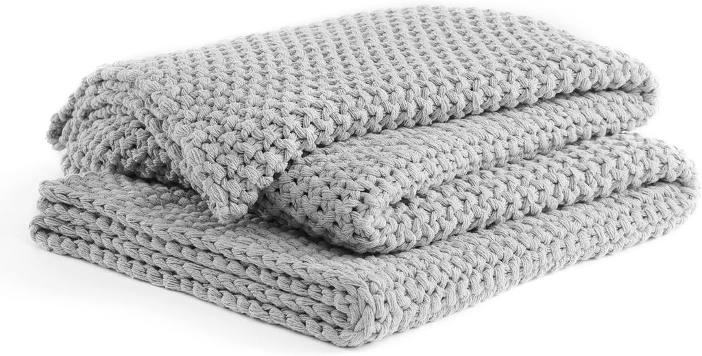 YnM Chunky Cotton Knit Throw Blanket, Cable Knit Throws for Bed Couch Sofa, Comfy & Relaxing, Decorative Piece for Farmhouse Modern Boho Rustic Scandinavian Chic Vibe, Quarry Grey 80x87 Inches