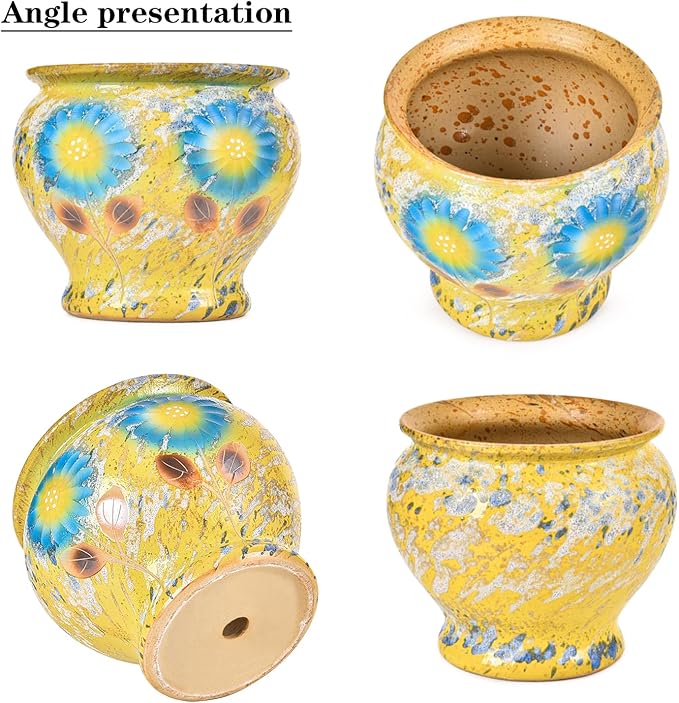 Sungmor Ceramic Hand Painted Succulent Flower Pots, 9 Inch Large Pottery Pots for Indoor Outdoor Plants, Decorative Ceramic Vase for Flower Arrangement Home Decor, Vintage Centerpieces Flowerpot