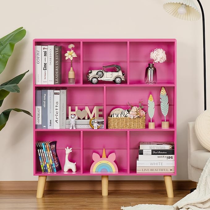 LEYAOYAO 3 Tier Bookshelf with Legs - Pink