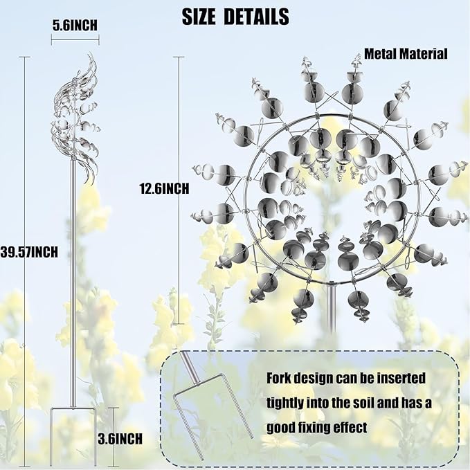 Unique and Magical Metal Windmill, 2Pcs Wind Spinners, 3D Wind Powered Kinetic Sculpture, Stainless Steel Wind Spinners, Wind Mill for Yard and Garden (2PCS-Silver)