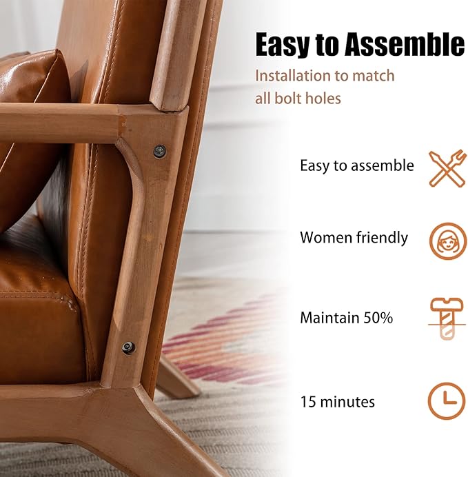 INZOY Mid-Century Modern Accent Chair Set of 2, PU Leather Reading Armchair with Waist Cushion, Upholstered Living Room Chairs for Bedroom Sunroom, Camel Set