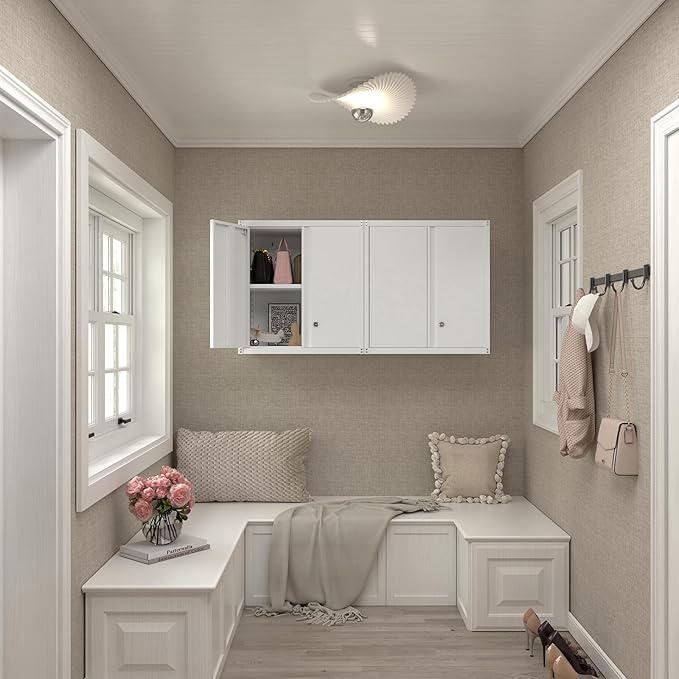 Wall Cabinet,Metal Storage Cabinet with 2 Doors,Locking Wall Cabinets for Office,Home,White