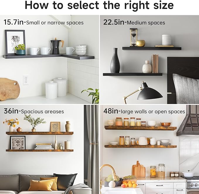 BAYKA Floating Shelves, 48 inches Long Wall Mounted Rustic Wood Shelves for Bathroom, Bedroom, Living Room, Kitchen, Office, Hanging Shelf for Books/Storage/Decor(Rustic Brown,Set of 2)