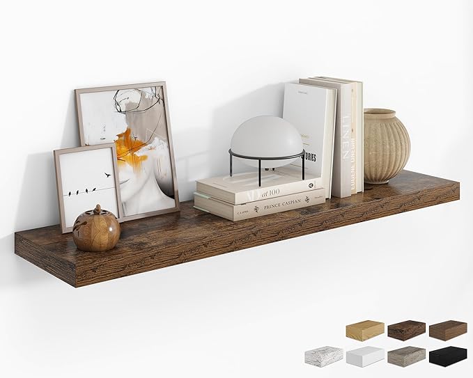 RICHFOCUS 48Inch Floating Shelves for Wall 1 Pack Shelves for Bedroom|Kitchen|Bathroom Wall Mounted Rustic Wood Floating Shelf with Invisible Brackets for Books|Storage|Decor, Rustic Brown