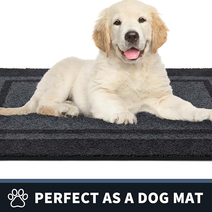 PURRUGS Dirt Trapping Door Mat 20" x 32", Non-Slip/Skid Machine Washable Entryway Rug, Shoes Scraper, Area Rug, Super Absorbent Welcome Mat for Muddy Wet Shoes and Paws, Bluish Grey & Charcoal