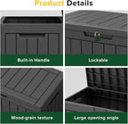46 Gallon Outdoor Deck Box,Storage Lockable Waterproof Patio Furniture,Garden Tools,Cushions,Pool Accessories Outside Storage Resin Box(Black)