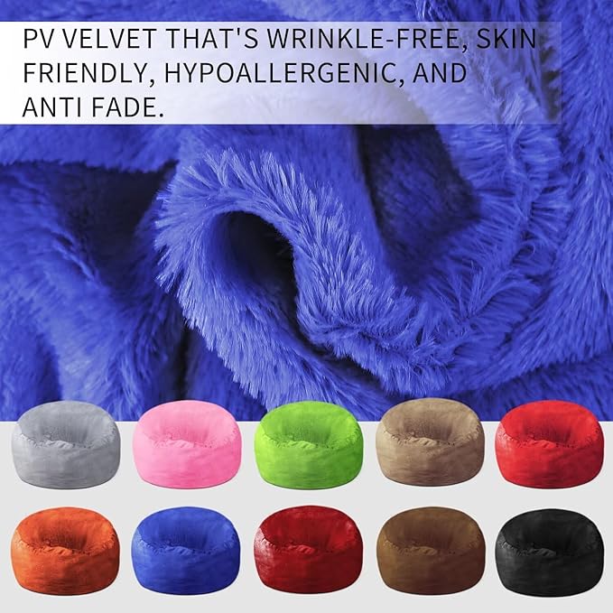 Bean Bag Chair for Adults 3FT,Soft Removable Cover for Teens/Girls Bedroom,Fluffy Giant Round Floor Beanbag Lounger Chairs (No Filler,Sapphire)