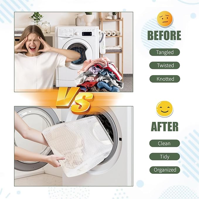 GWT 4Pcs 3D Mesh Laundry Bags with Hanging Handles (S/M/L/XL) - Durable Zippered Wash Bags for Delicates, Shoes & Bulk Clothes - Space-Saving Foldable Design