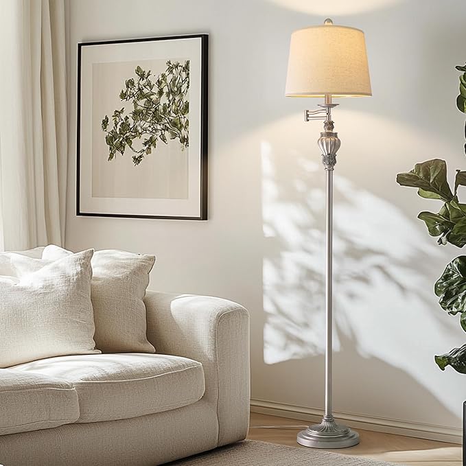 61" Vintage Floor Lamp with 350° Adjustable Swing Arm, Tall lamp Standing Lamp for Living Room Bedside Bedroom Nightstand Retro Farmhouse Mid Century Lamp Light Home Décor Office Gifts