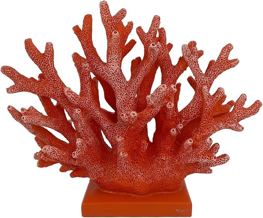 5.8" H Red Orange Coral Decor - Resin Coral Statue, Nautical Decor for Home, Bedroom, Bathroom, Living Room, Ocean Themed Cabinet Shelf Tabletop Decoration