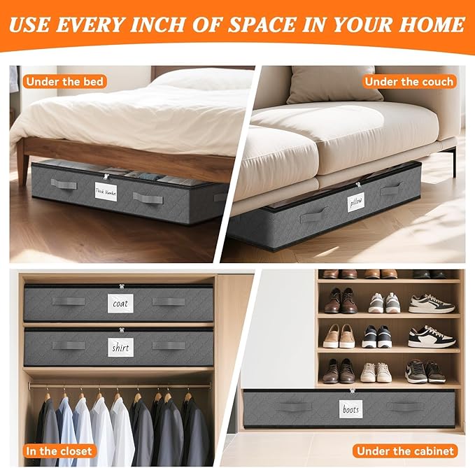 Under Bed Storage Containers 90L 8-Pack - 39x20x16 Inch by SpaceWhisper