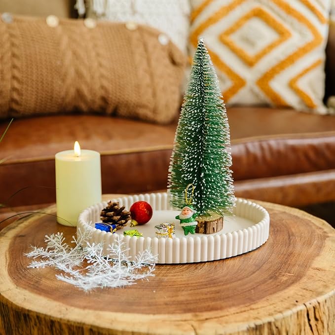 11.8in Decorative Tray for Coffee Table Decor- Modern Oval Concrete Tray for Home Decor- Minimalist Handcrafted Centerpieces Tray for Living Room, Kitchen Dining Table, Entryway (Beige)