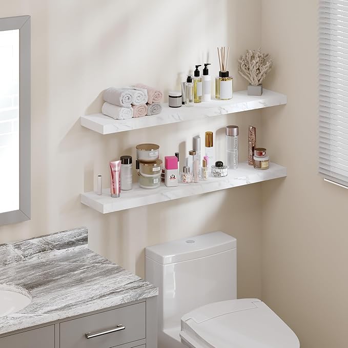 BAMEOS Floating Shelves,40 in W x 8in D Wall Mounted Wooden Shelves with Invisible Brackets Set of 2, Hanging Wall Shelves Decoration for Bedroom, Bathroom, Living Room and Kitchen