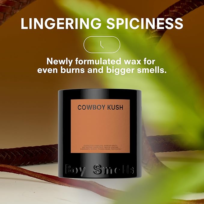 Boy Smells - Cowboy Kush Scented Candles for Men and Women - 8.5 oz - Soy, Coconut Wax Candle Blend - Aromatic Candles for Home with Suede, Saffron and Patchouli - 50-Hour Burn - Cotton Wick