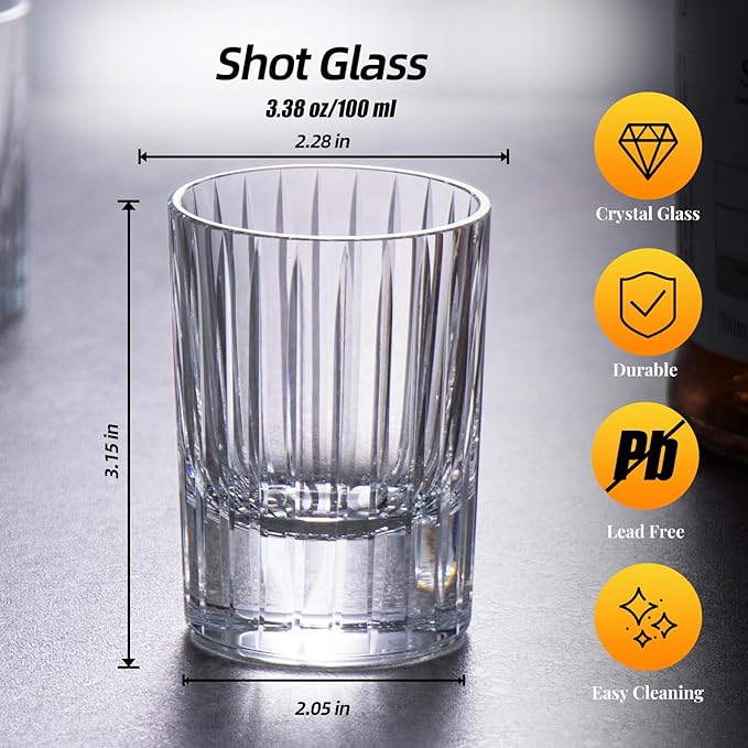 KAMMAK Crystal Whiskey Glasses Set of 2, Handcrafted 3.38oz Liquor Glasses, Luxury Old Fashioned Glasses Stemless, Hand Blown Scotch Cup for Women, Men Barware Gift for Cocktail, Bourbon