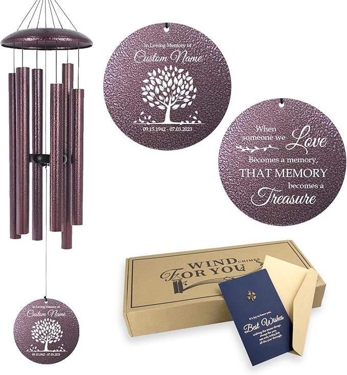 ASTARIN 36" Large Deep Tone Personalized Sympathy Wind Chimes, Memorial Wind Chime for Loss of Mother Father Loved One, Tree of Life Bereavement Gifts Decor Outdoor Patio Garden(Produced in USA)