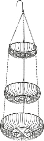 Simple Houseware Adjustable Metal Hanging Fruit Basket, Oblate, Black, 11" W x 11" L x 30" H