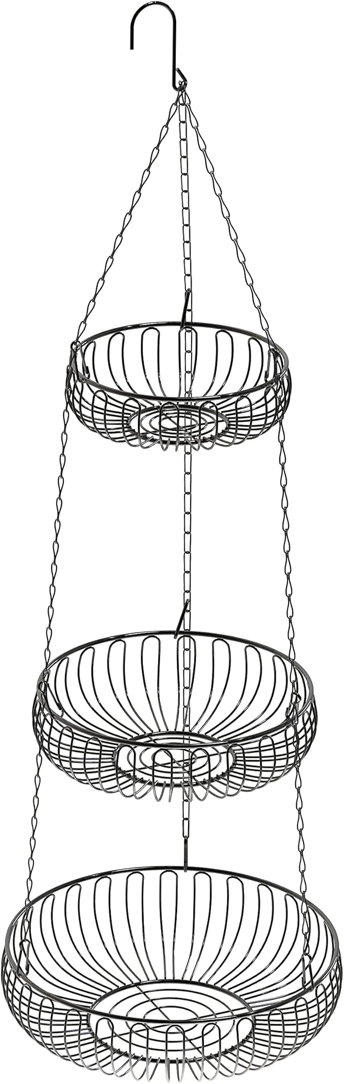 Simple Houseware Adjustable Metal Hanging Fruit Basket, Oblate, Black, 11" W x 11" L x 30" H