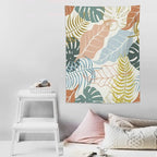 ICMOLYYENLO Boho Green Leaves Tapestry, Mid Century Abstract Tropical Palm Leaves Modern Minimalist Geometric Wall Hanging, Neutral Home Decor Art for Living Room Bedroom Dorm 60x80 Inch