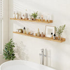 Floating Picture Ledge Shelves 48 Inch Solid Oak Wood Set of 2, Rustic Wall Storage Shelves with Lip, Kids Bookshelf, Photo & Picture Ledge Shelves for Bedroom, Living Room, Kitchen