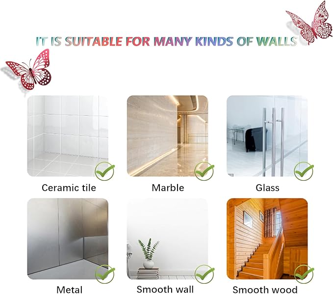 SAOROPEB 3D Butterfly Wall Decor - 48 Pcs, 4 Styles, 3 Sizes - Removable Stickers (Blood Red) for Birthday & Party Celebrations