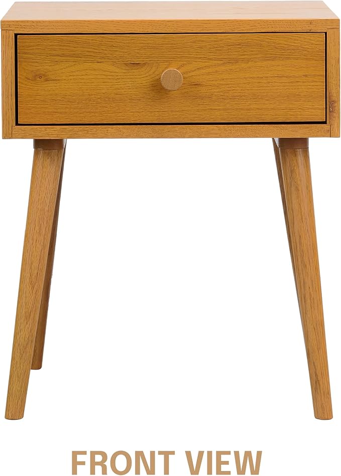 NTC Solid Oak Lux Nightstand with Drawer - Mid Century Modern Rustic Oak