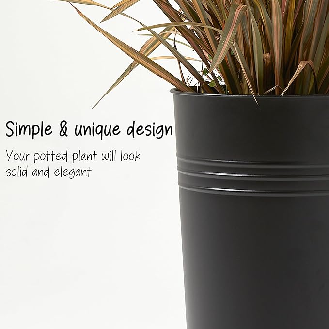 KOL 22''H 2-Pack Planter with Water Level Indicator - Galvanized Steel Pot - Self Watering Planters Flower Pot for Plant - Inner Pot Design - Round Metal Planter Box - Indoor Outdoor Planting - Black