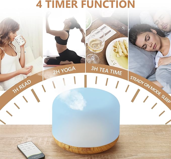 SACATR Essential Oil Diffusers for Home with 15 Oil Diffuser Sets, 500ml Aroma Diffuser for Essential Oils Large Room, Ultrasonic Cool Mist Diffuser Auto Shut-Off 4 Timers 15 Colors (15x5mL)