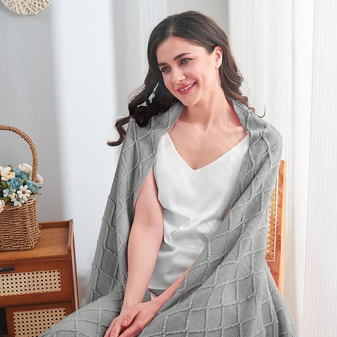 inhand Knitted Throw Blankets for Couch and Bed, Soft Cozy Knit Blanket with Tassel, Light Grey Lightweight Decorative Blankets and Throws, Farmhouse Warm Woven Blanket for Men and Women, 50"x60"