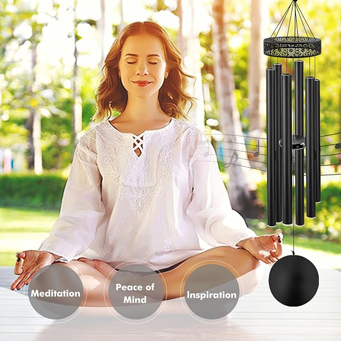 ASTARIN 48'' Wind Chimes for Outside Deep Tone - Large Windchimes with 6 Heavy Tubes, Outdoor Memorial Chimes Outdoor for Garden Hanging Décor,Sympathy Gifts，Black