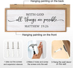 With God All Things are Possible Framed Wall Art, 40''×15'' Positive Religious Rustic Bible Verse for Christian God Jesus Christ Prayer, Vintage Horizontal Holy Inspirational Catholic Scripture Decor
