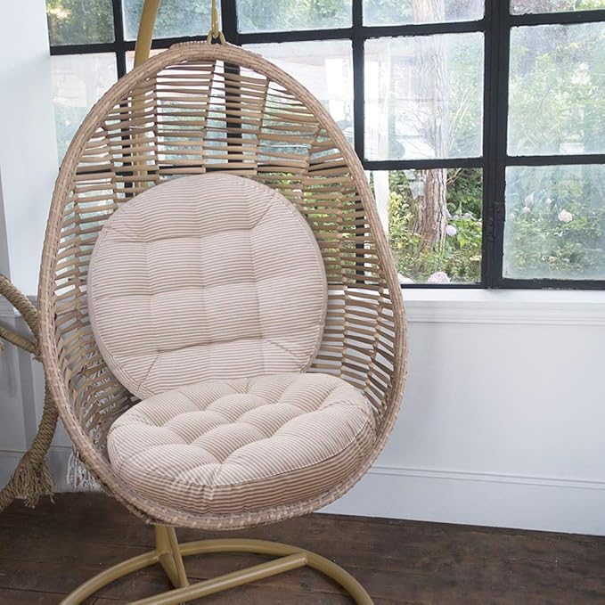 Tiita Stripe Patio Seat Cushions 22"x22" Round Chair Pads Home Floor Cushion Window Pad Set of 2 Throw Pillows Indoor/Outdoor, Green