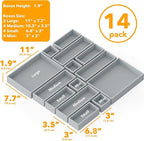 SpaceAid 14-Piece Bamboo Drawer Organizer Storage Boxes Set, Wood Tray Junk Drawer Organizers Multi-Use Divider Bins for Kitchen, Bathroom, Office Desk and Makeup Organization (14 Pack, Gray)