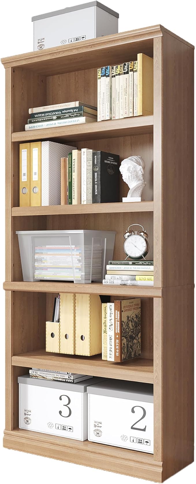 70 in Tall Bookcase, White Bookshelf Open Storage 5-Tier Shelves, 33 inch Wide Floor Standing Indoor Furniture, Book Cases for Home School Library Office Bedroom Kids, Oak 5 Tiers