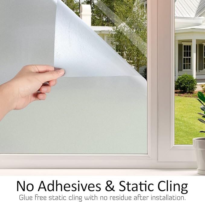 HIDBEA Frosted Window Privacy Film Heat Control UV Blocking, Static Cling Non-Adhesive Reusable Door coverings for Bathroom Home Office (Frosted 29.5 Inch x 6.5 Feet)